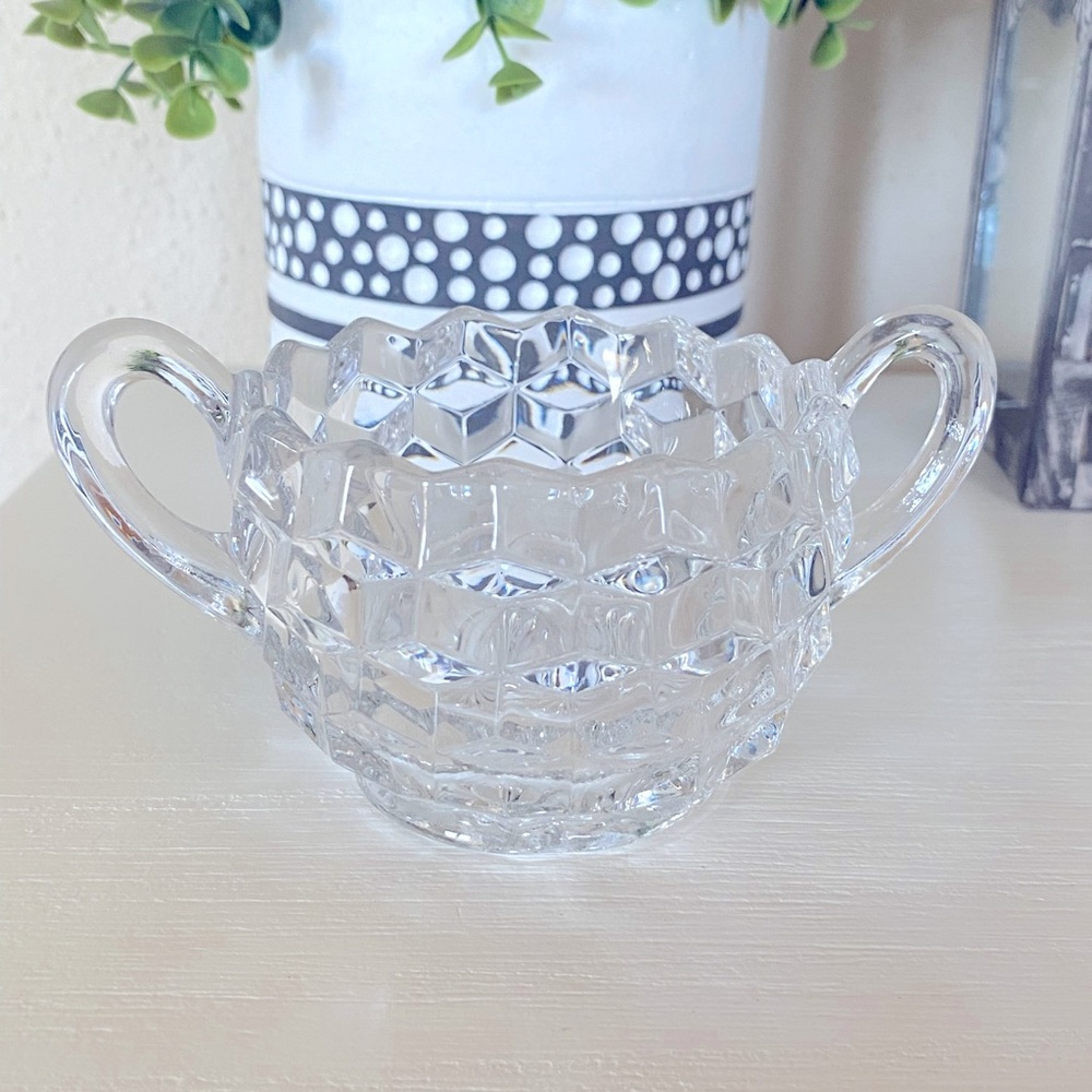 Vintage Fostoria Glass American Clear Sugar Bowl with Handles - 2 3/8" x5.25”